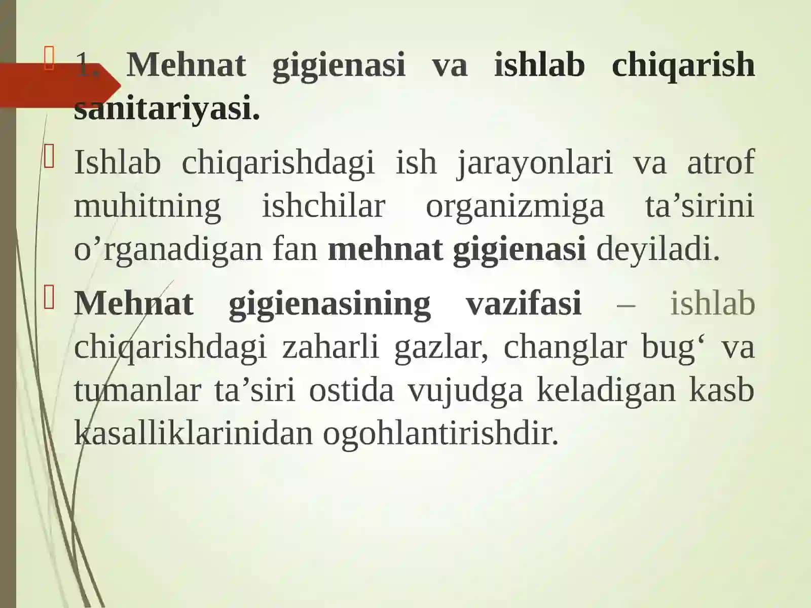 Ishlab chiqarishning sanitariyasi va gigienasime`yorlari 2