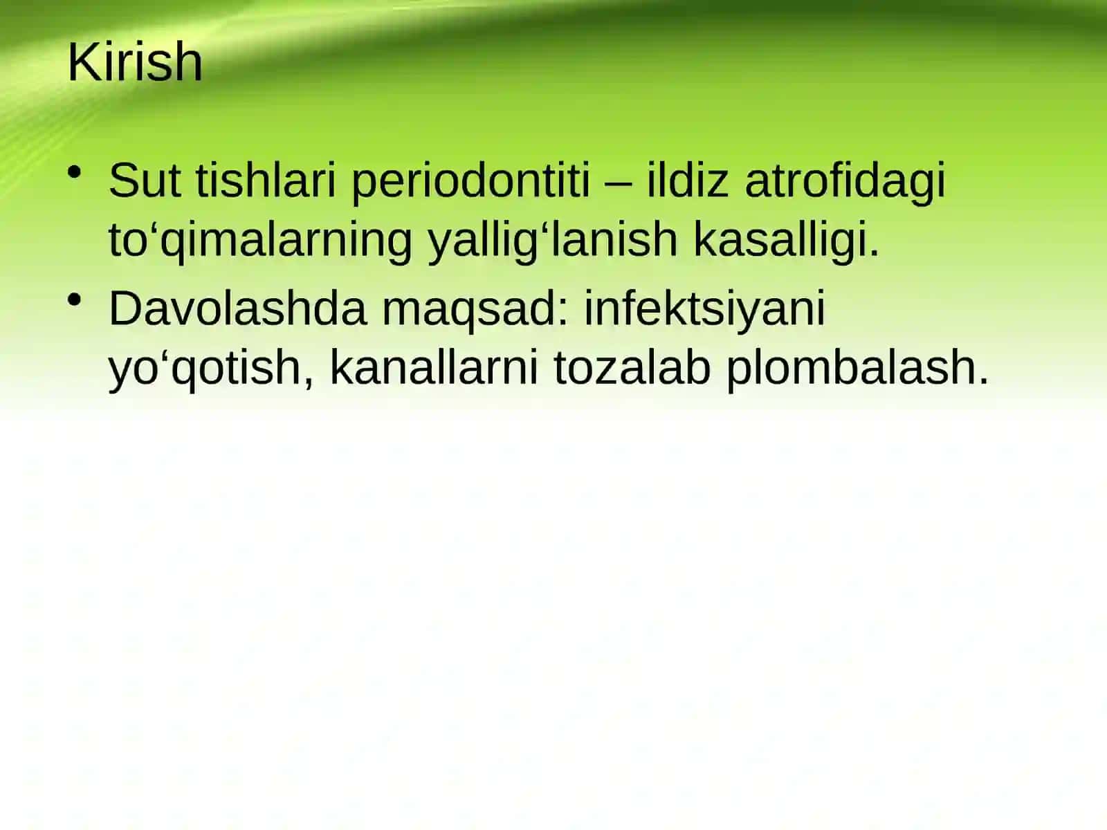 Sut tishlari va periodantit. Endodontik plomba ashyolari 2