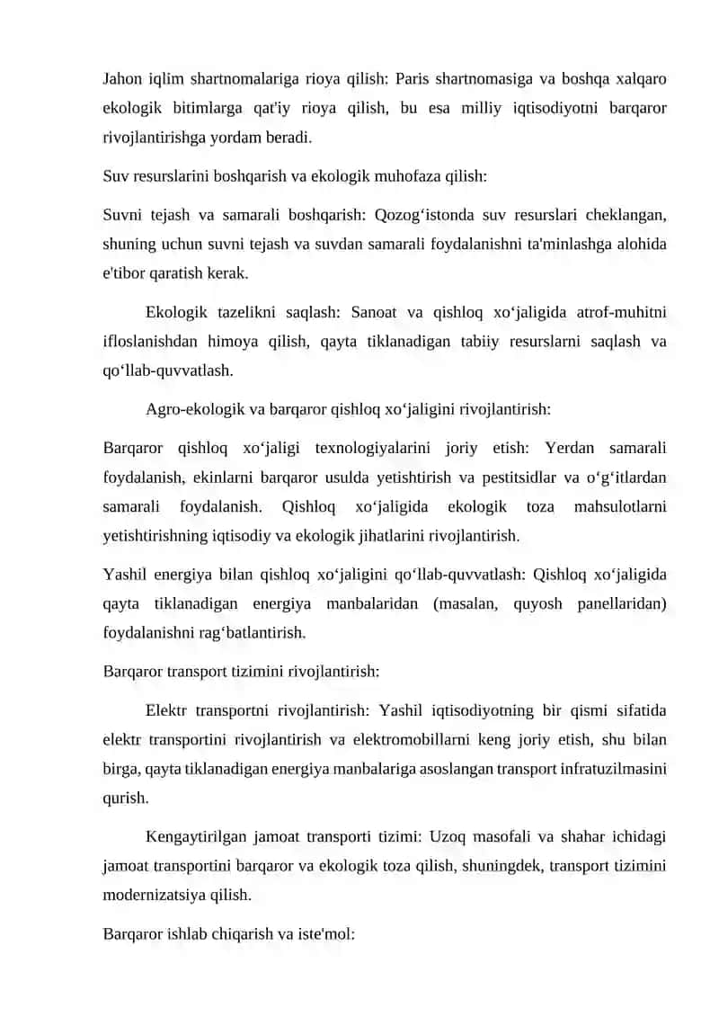 QOZOG‘ISTON RESPUBLIKASIDA “YASHIL IQTISODIYOT”NI RIVOJLANTIRISH STRATEGIYASI 2