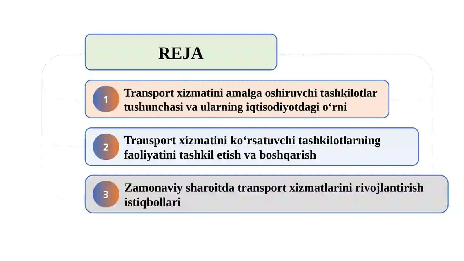 Transport xizmatini amalga oshiruvchi tashkilotlar slayd 2