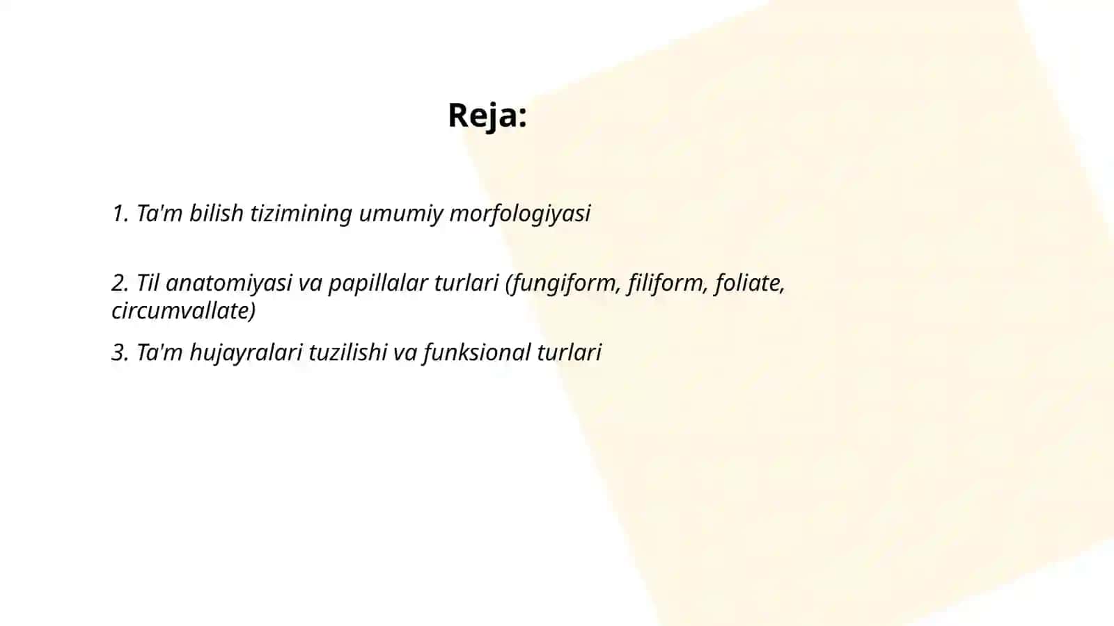 Ta'm bilish a'zolarining vazifaviy anatomiyasi 2
