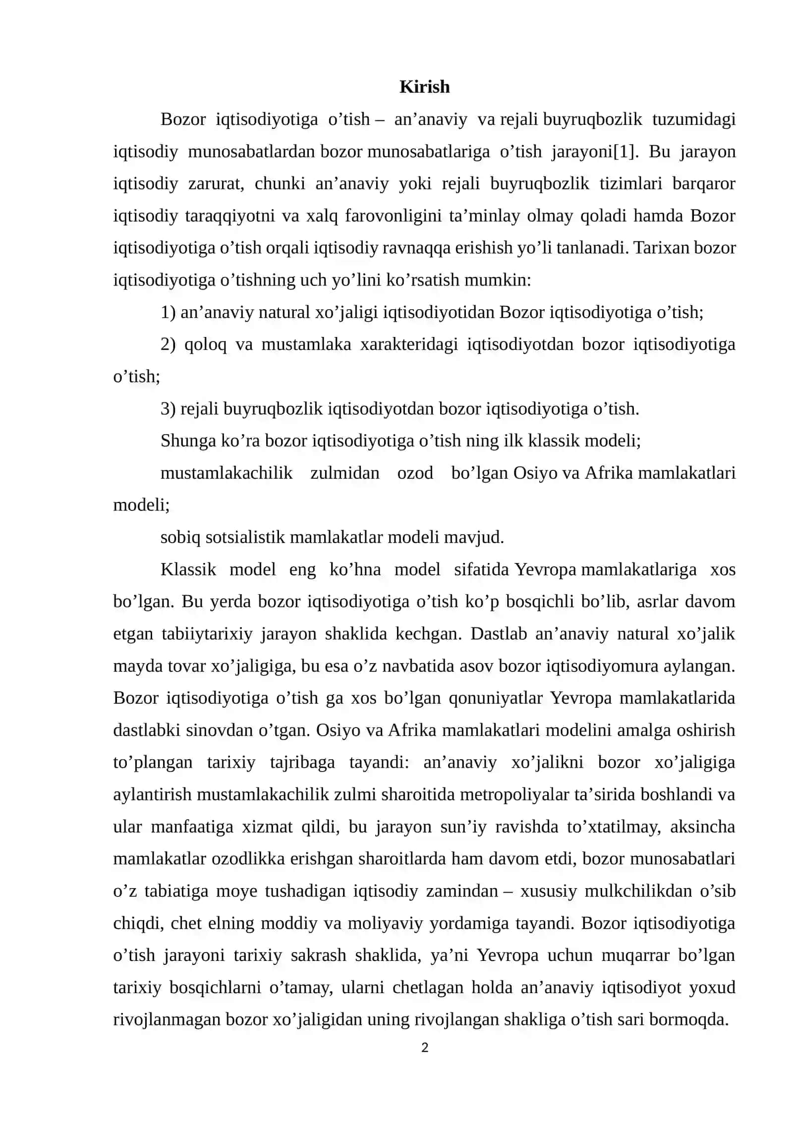 O’zbekistonda bozor iqtisodiyotiga o’tishning bosqichlari 2