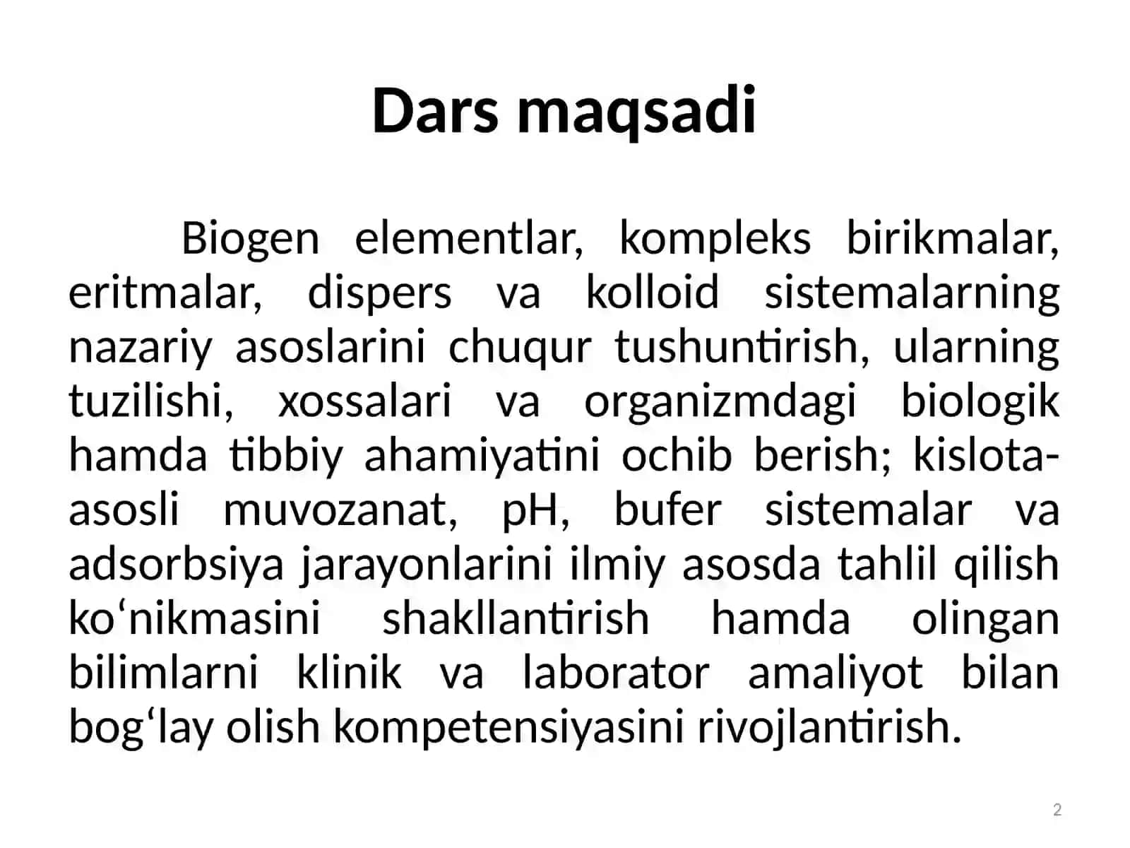 Biogenelementlar, Kompleks birikmalar, Dispers sistemalar, Eritmalar va ularning turlari, Kolloid eritmalar 2