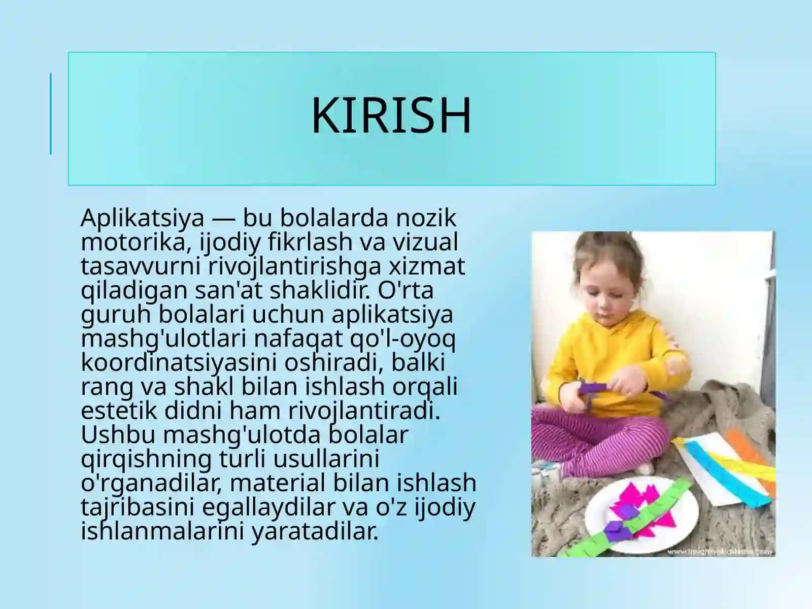 Aplikatsiyada qirqishning har xil usullarini bajarish o‘rta guruhda 2