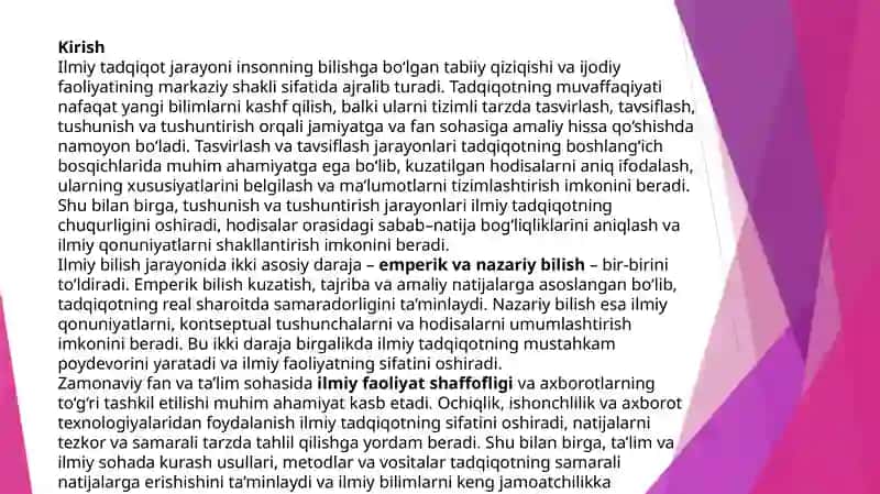 Ilmiytadqiqot datasvirlash, tavsiflash, tushunish vatushuntirishning o‘rni 2