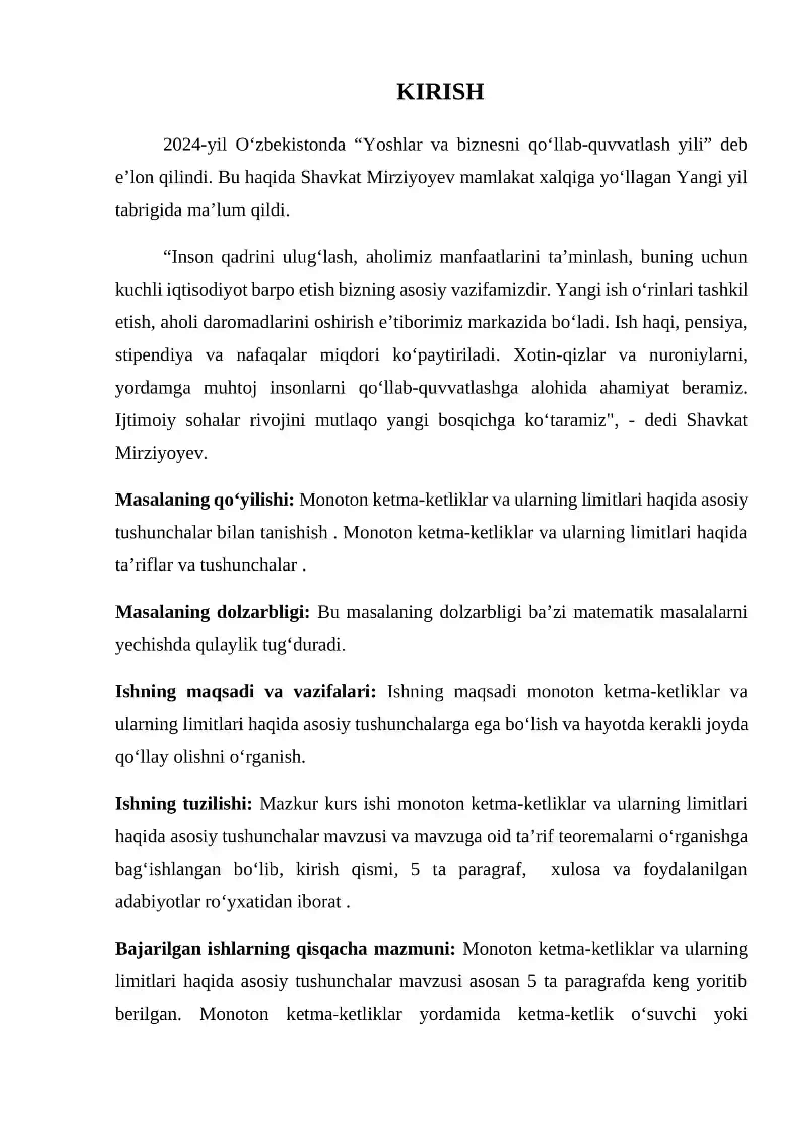 Monoton ketma ketlik va uning limitlari, tatbiqlari 2