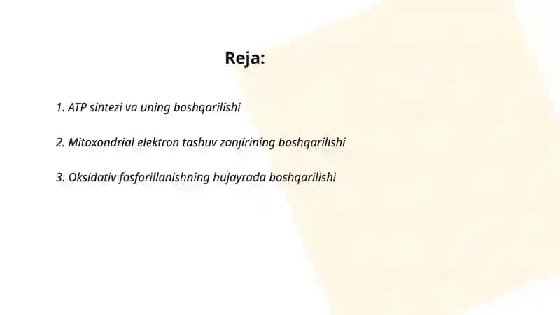 Hujayrada energiya almashinuvining boshqarilishi 2