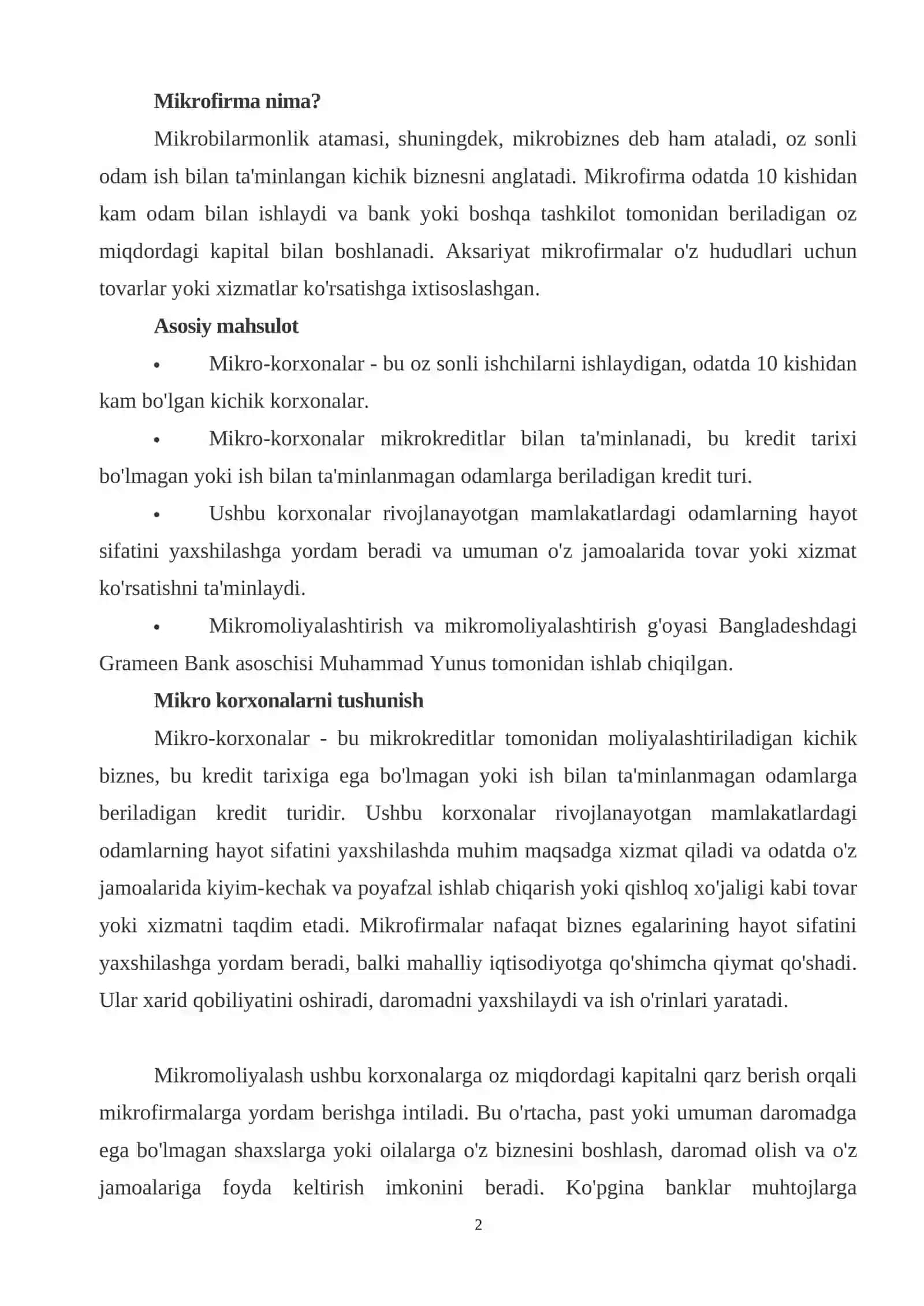 Mikrofirma va o`rta korxonalarni rivojlanishi 2