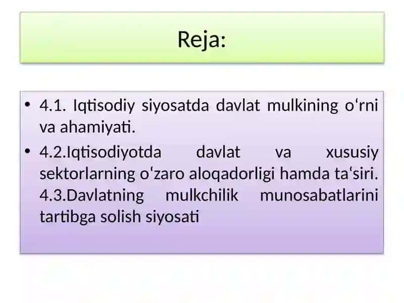 O‘ZBEKISTONDA DAVLAT MULKINI XUSUSIYLASHTIRISH VA BOSHQARISH - IQTISODIYOTNI TARTIBGA SOLISH VOSITASI 2