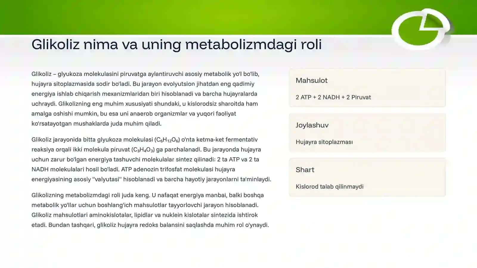 Glikolizning ayrim reaksiyalari metabolitik jarayonlarning asosiy yo'llari 2