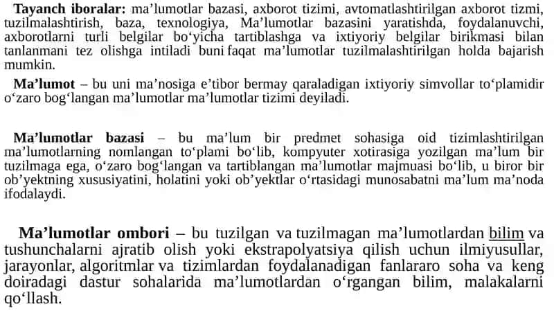 Ma’lumotlar bazalari va katta xajmdagi ma’lumotlar bilan ishlash texnologiyalari 2