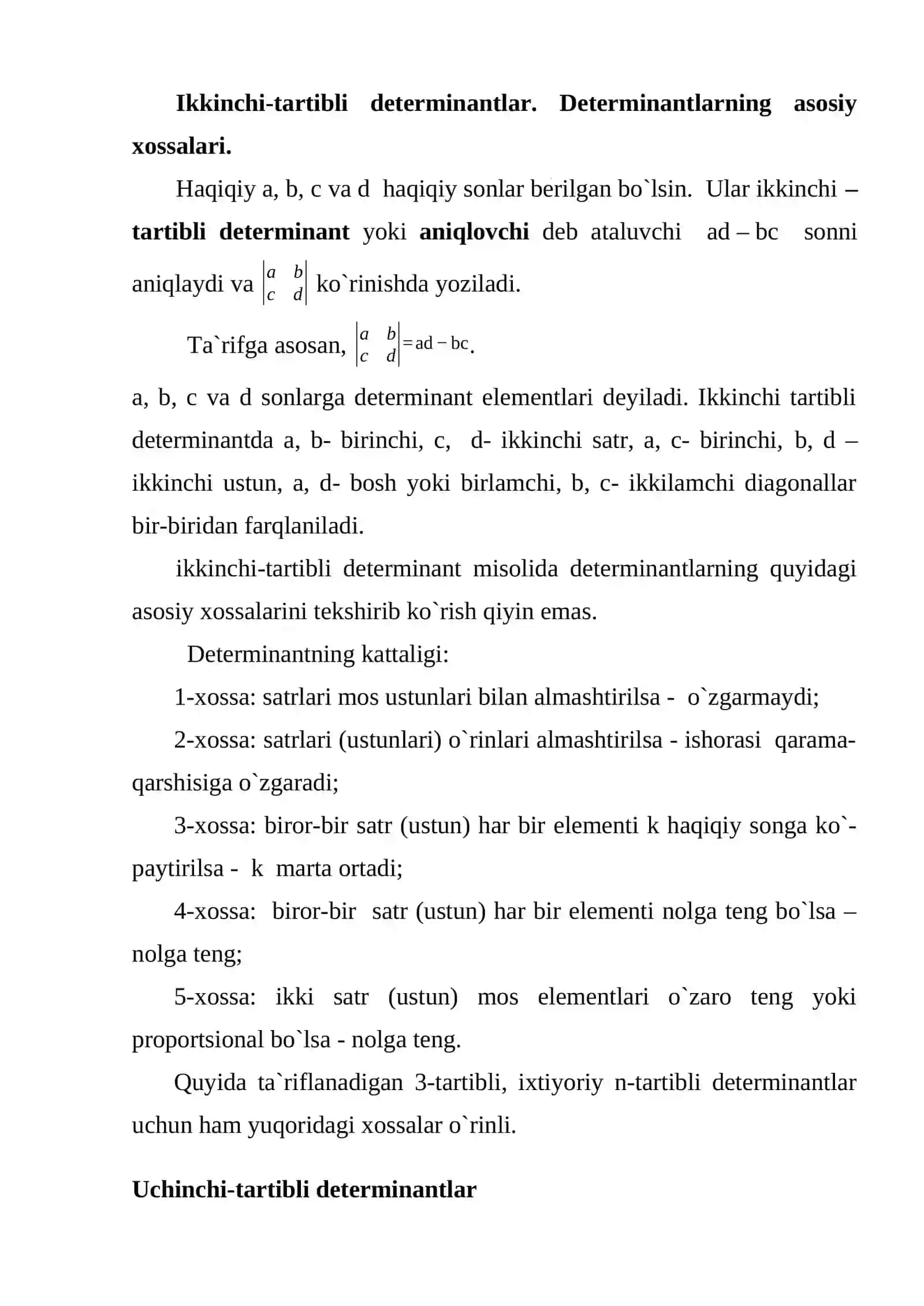 Determinantlar va ularning xossalari 2