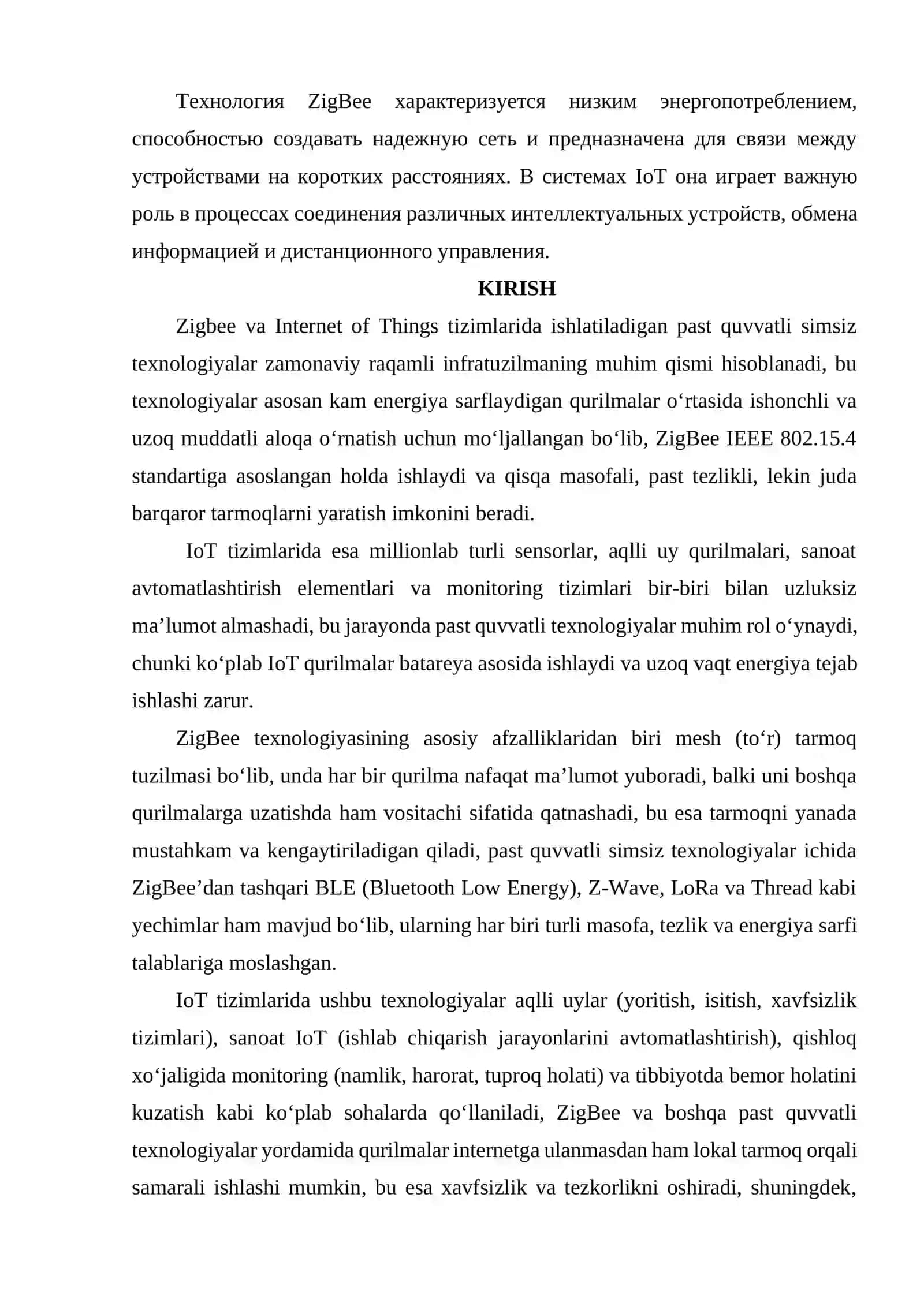 ZIGBEE VA IOT QURILMALARIDA ISHLATILADIGAN PAST QUVVATLI SIMSIZ TEXNOLOGIYALAR 2