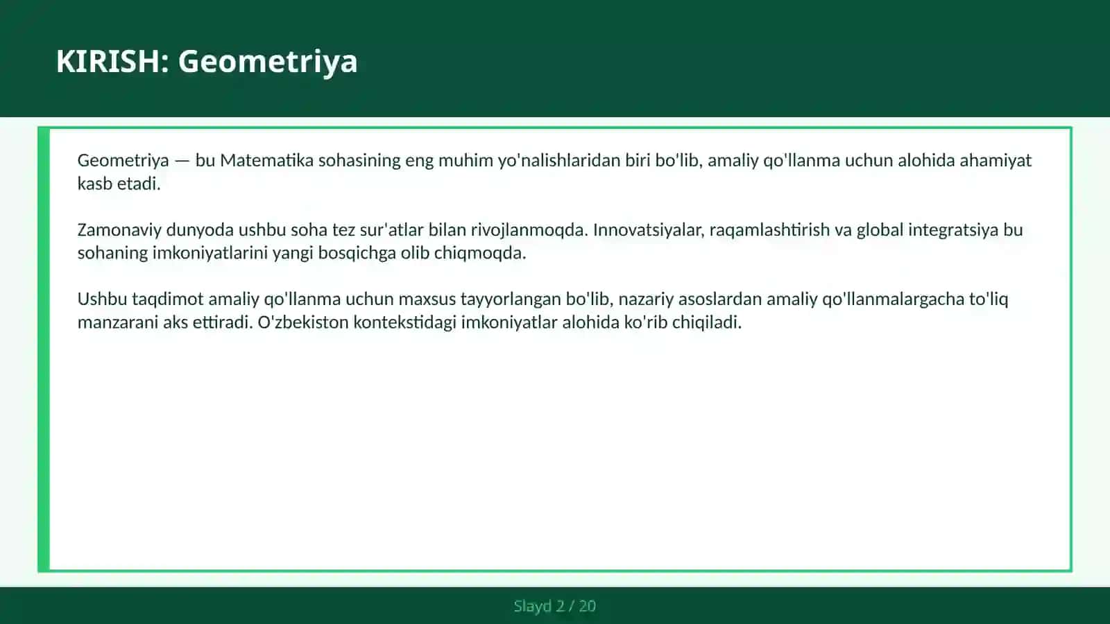 GEOMETRIYA. Teoremalar — amaliy qo'llanma 2