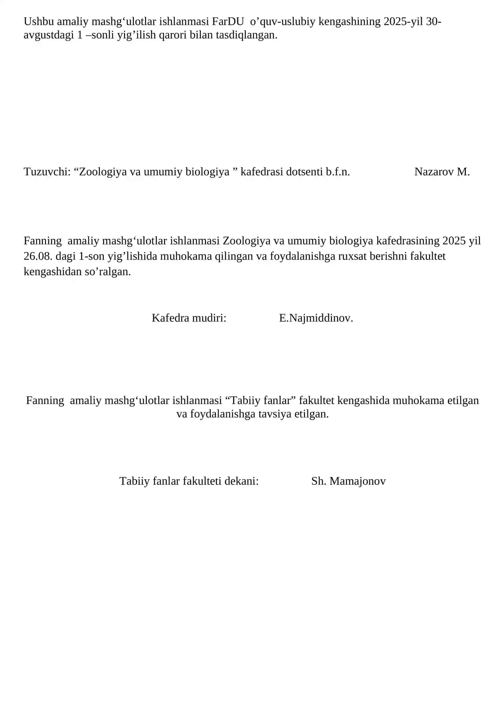 Umurtqalilar zoologiyasi laboratoriya mashg'ulotlar ishlanmasi 2