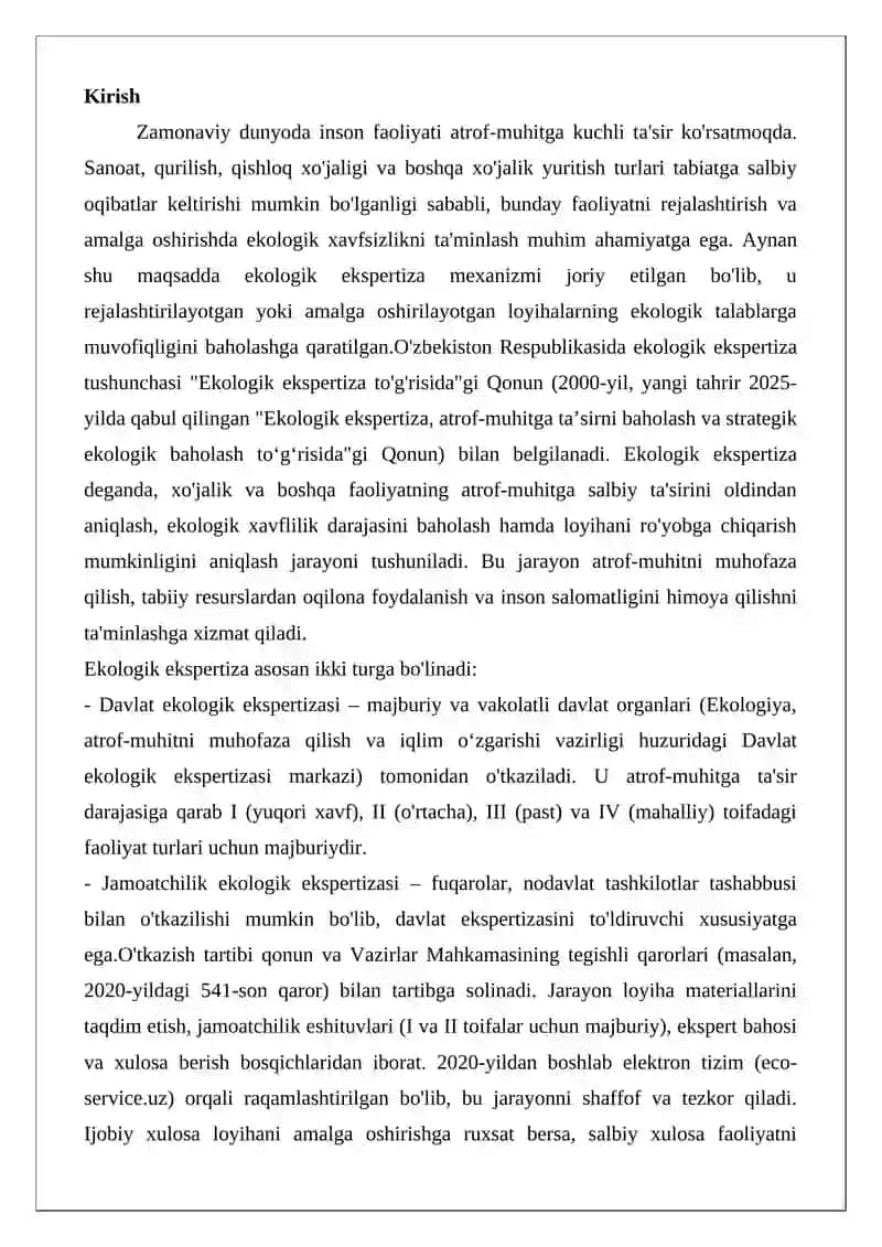 Ekologik ekspertiza tushunchasi, turlari va o‘tkazish tartibi 2
