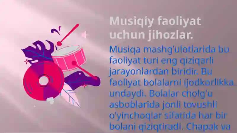 Bolalarni musiqa mashg’ulotida musiqa asboblari bilan tanishtirish va o’rgatish 2
