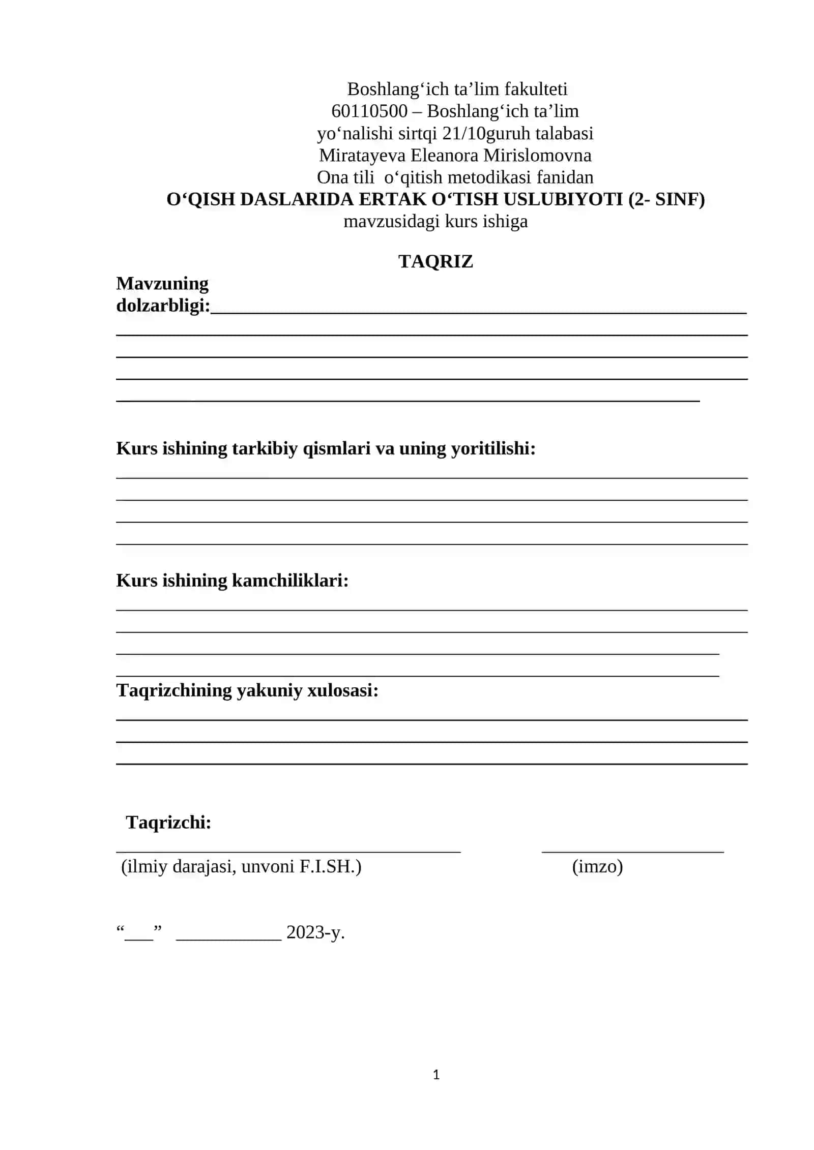 O‘QISH DASLARIDA ERTAK O‘TISH USLUBIYOTI (2- SINF) 2