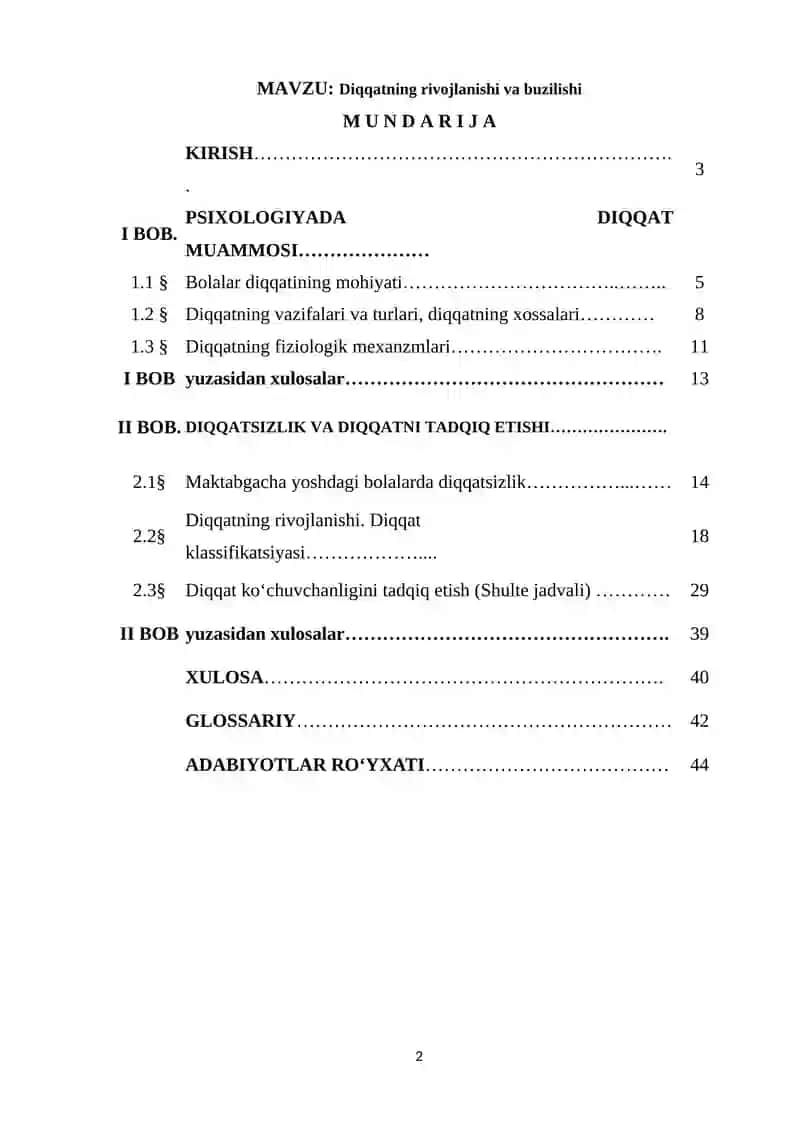 Diqqatning rivojlanishi va buzilishi. 2