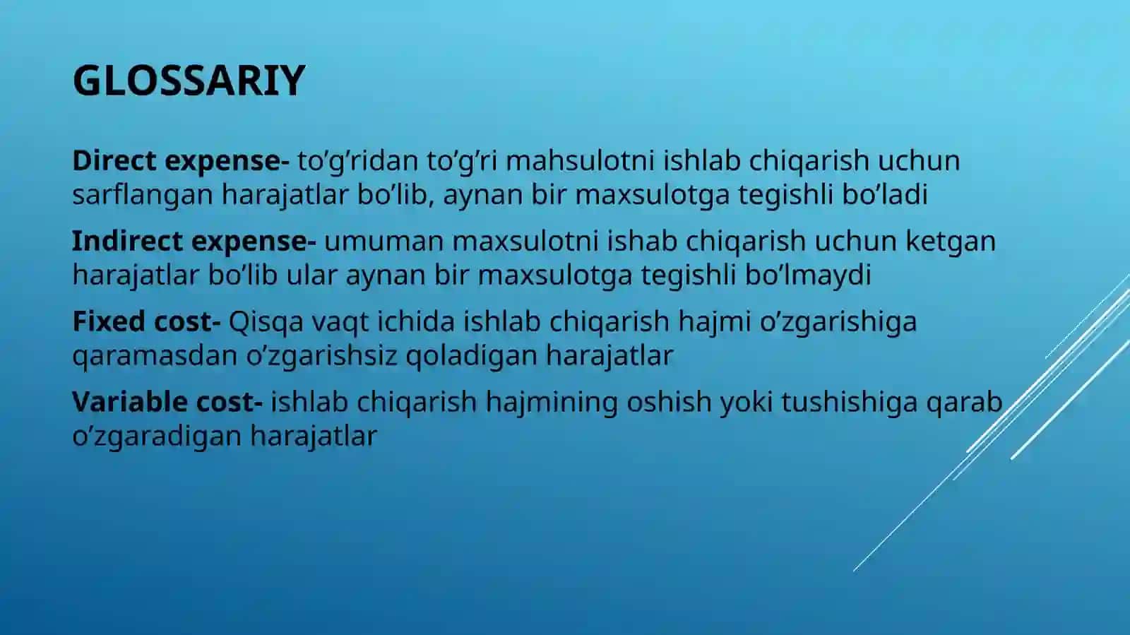 Xarajatlarning tasnifi 2