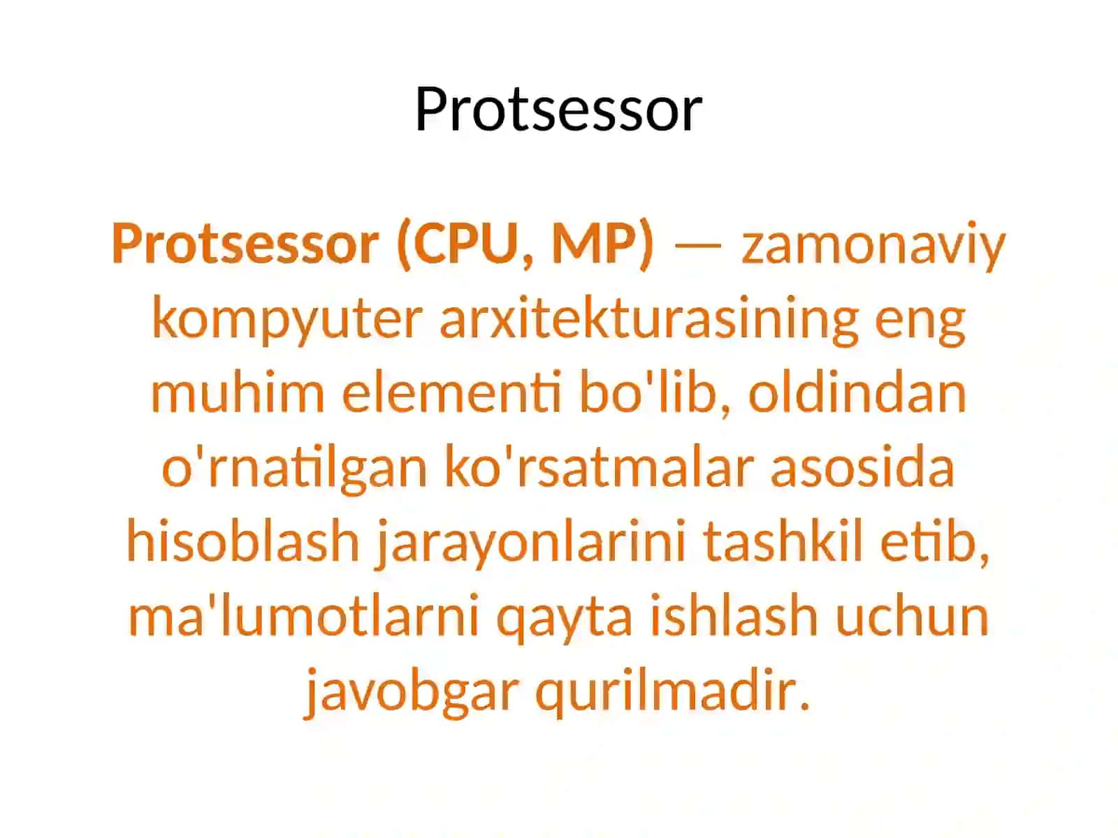 Markaziy protsessor(MP, CPU)ning asosiy xarakteristikalari 2