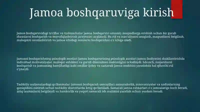 OʻQuv Jamoasini Boshqarishning Psixologik Asoslari 2
