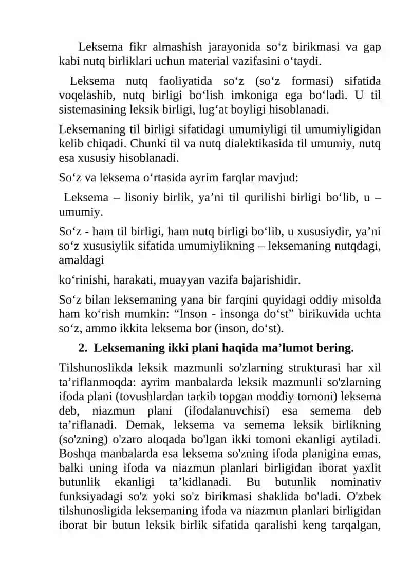 Leksema va so'z munosabati bo'yicha mashqlar tahlili 2