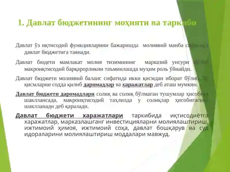 Давлат бюджети. Солиқлар. Бюджет солиқ сиёсати. 2