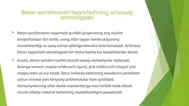 Beton qorishmasini tayyorlash va texnologiyasini modernizatsiya va rekonstruksiya qilish 2