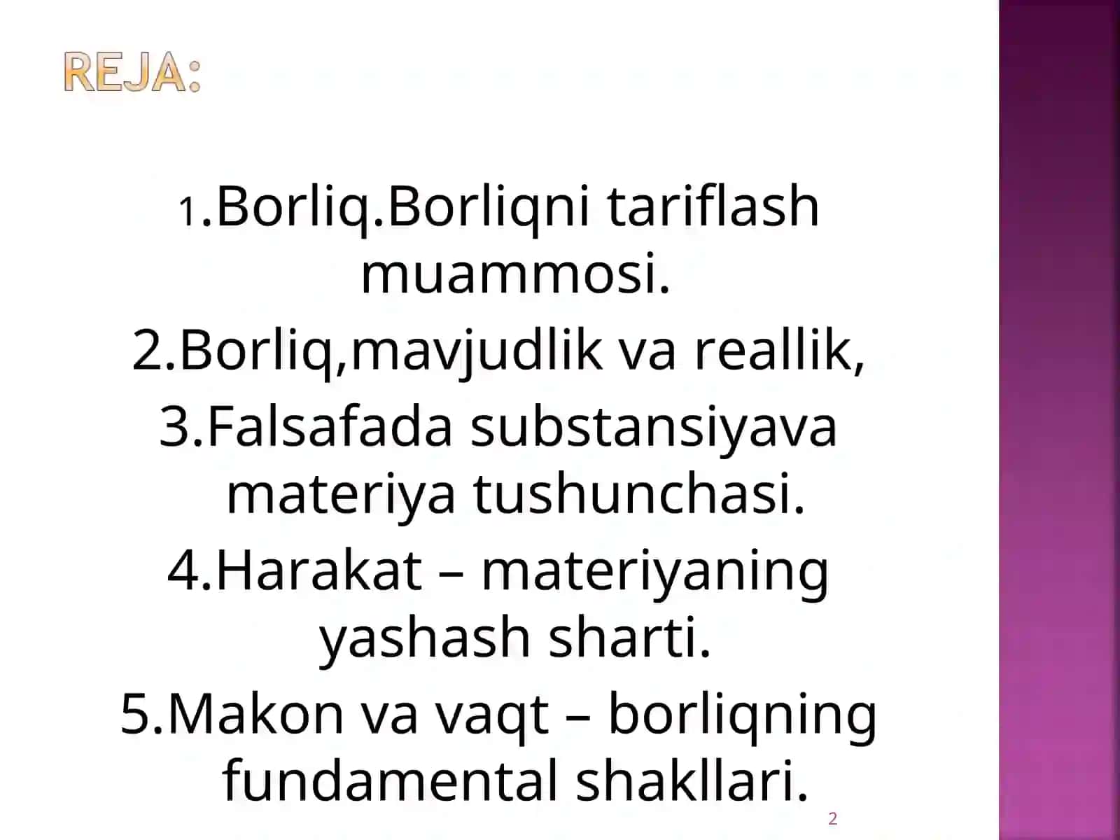 Borliq falsafasi (Ontologiya) va rivojlanish falsafasi 2