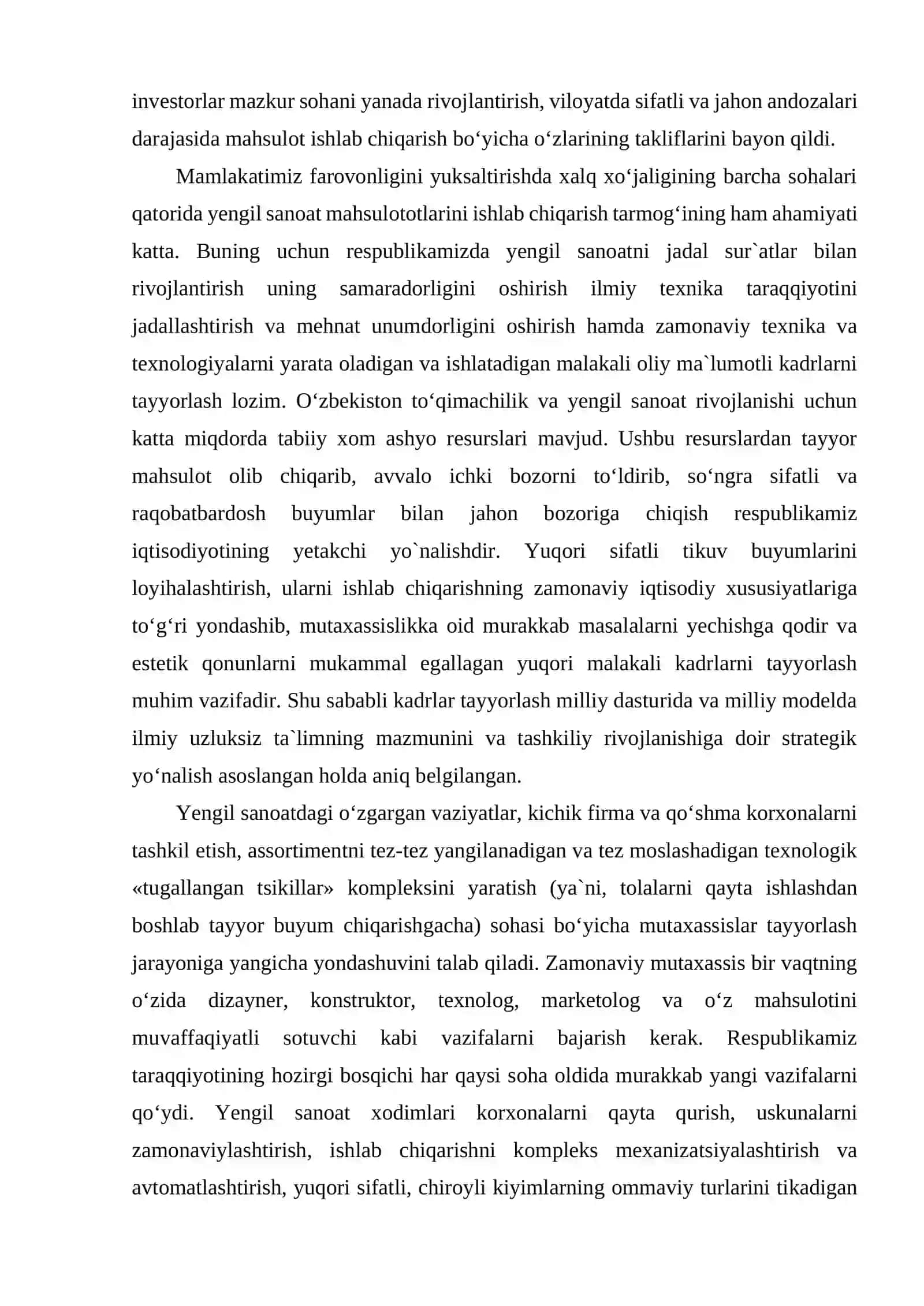 Yengil sanoatni rivojlantirish 2