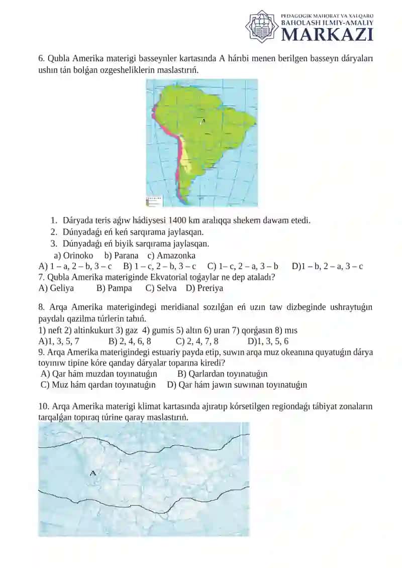 Ulıwma bilim beriw hám qánigelestirilgen mekteplerdiń 2024-2025-oqıw jılı geografiya pánin ózlestiriw dárejesin anıqlaw III (Sherek summativ bahalaw ) Demo variant 2