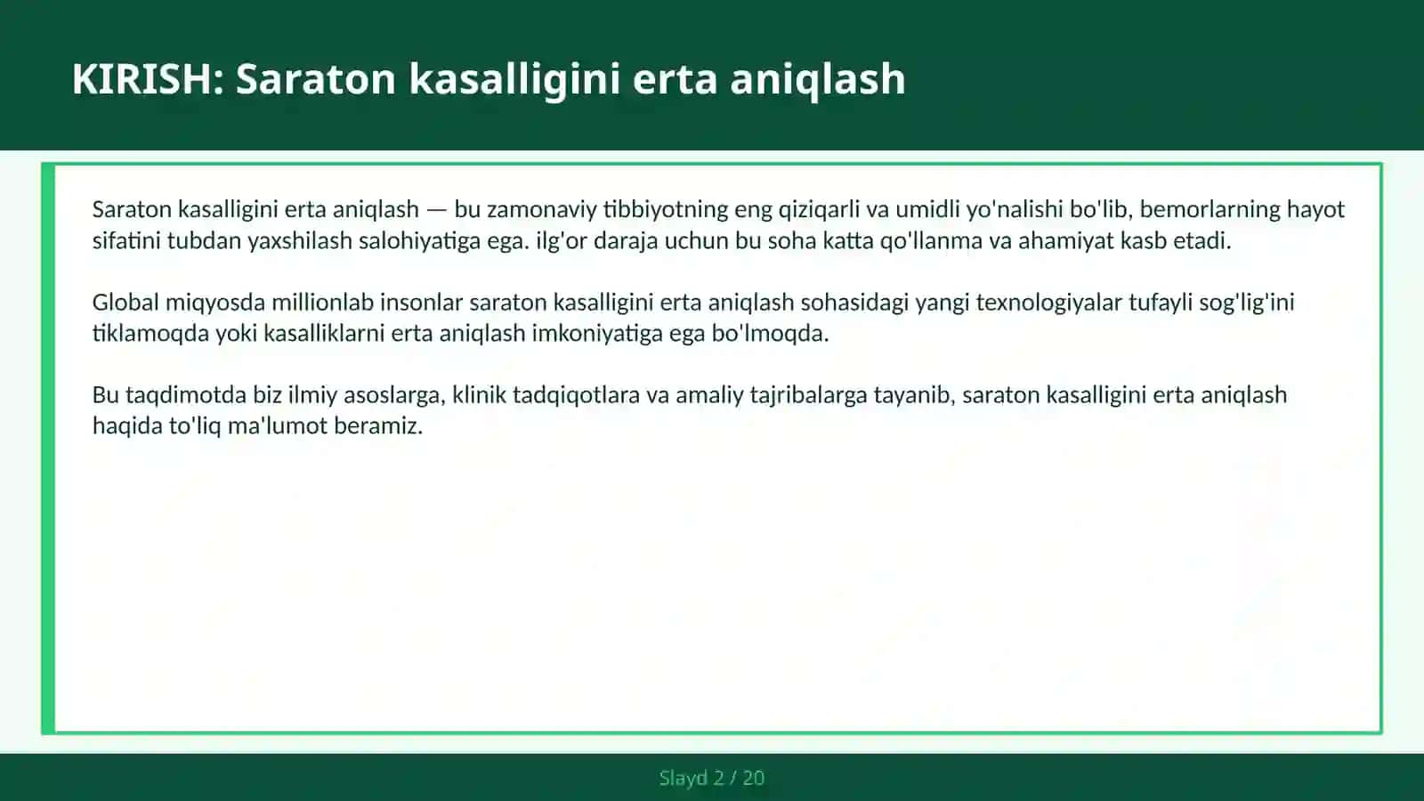 SARATON KASALLIGINI ERTA ANIQLASH 2