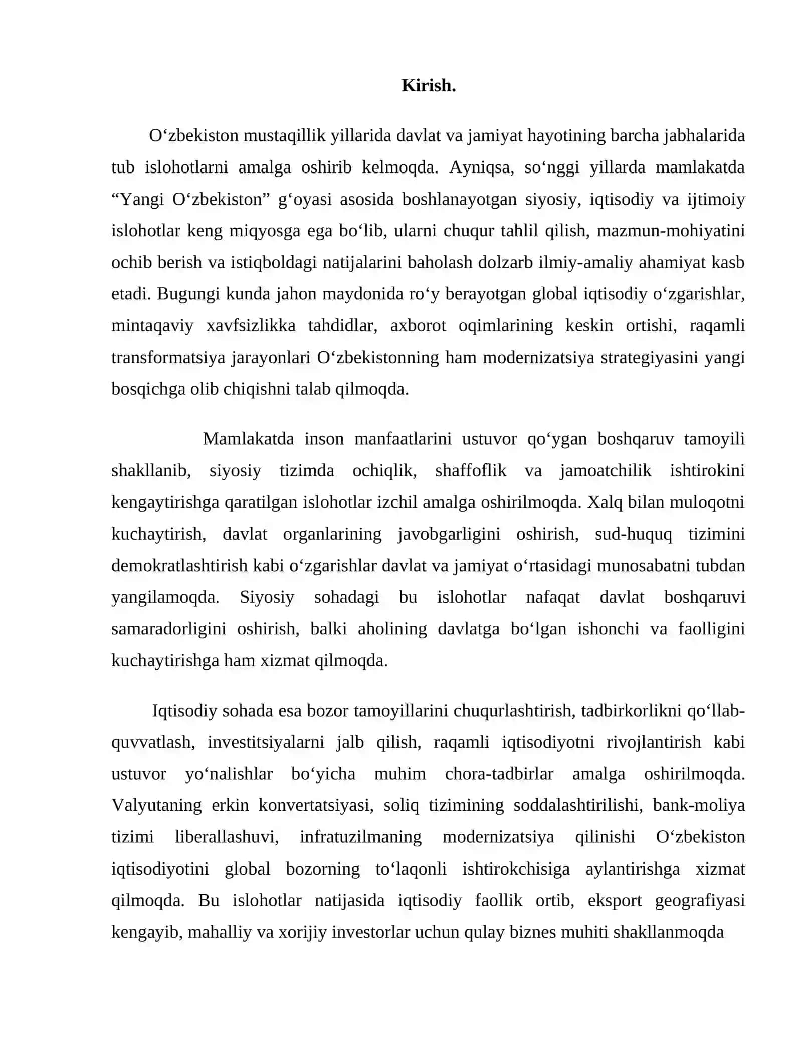 Istiqbol yillarida amalga oshirilgan islohotlar (siyosiy, iqtisodiy va ijtimoiy sohalarda) 2