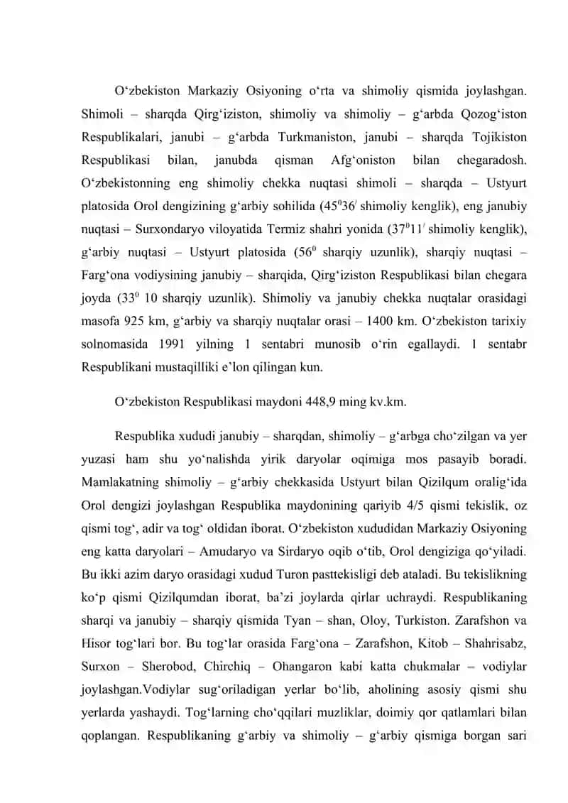 О‘zbekiston respublikasining iqtisodiy geografik о‘rni va tashkil topishi 2