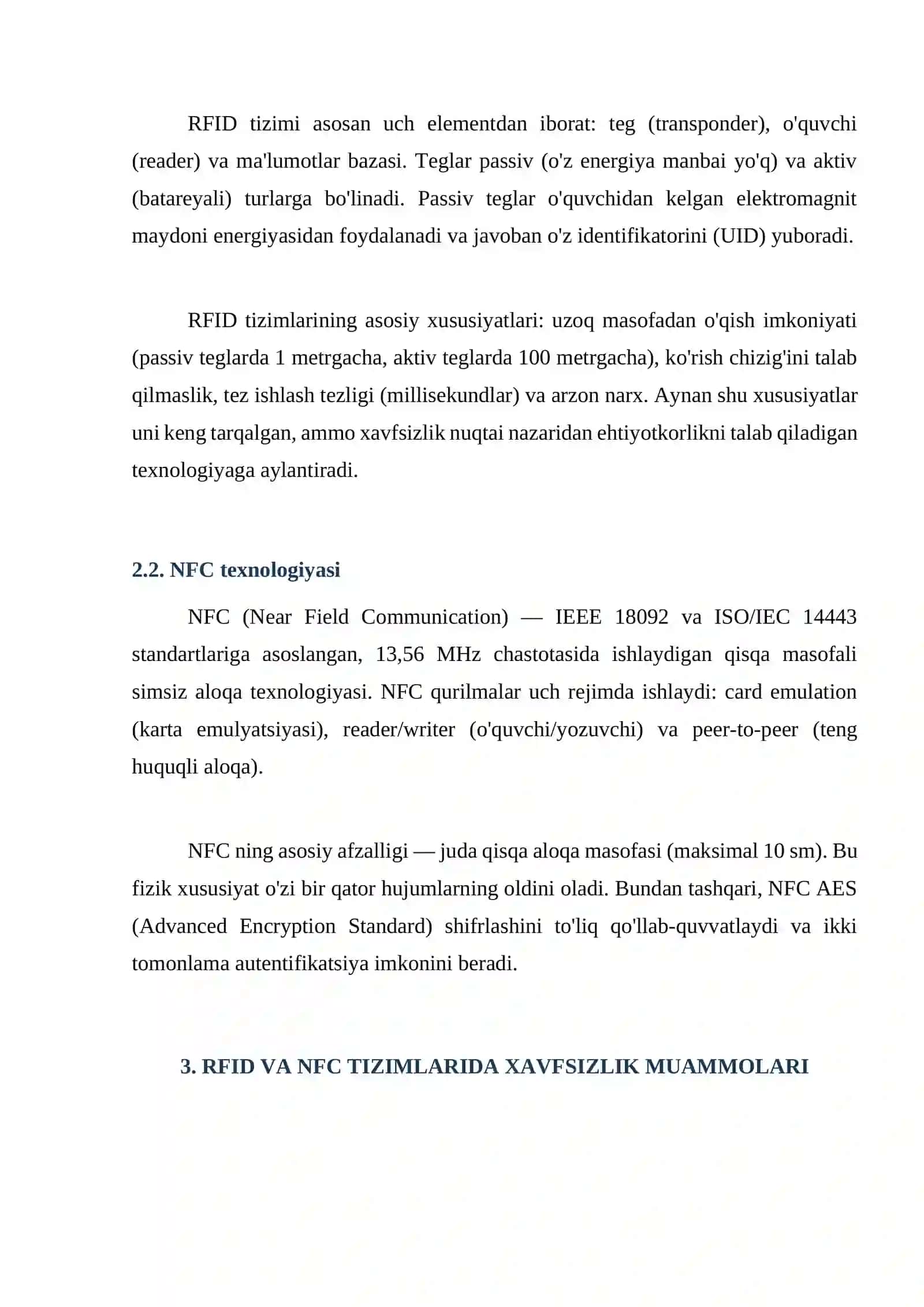 RFID VA NFC ASOSIDAGI IDENTIFIKATSIYALASH TIZIMLARIDA XAVFSIZLIK MUAMMOLARINING TAHLILI 2