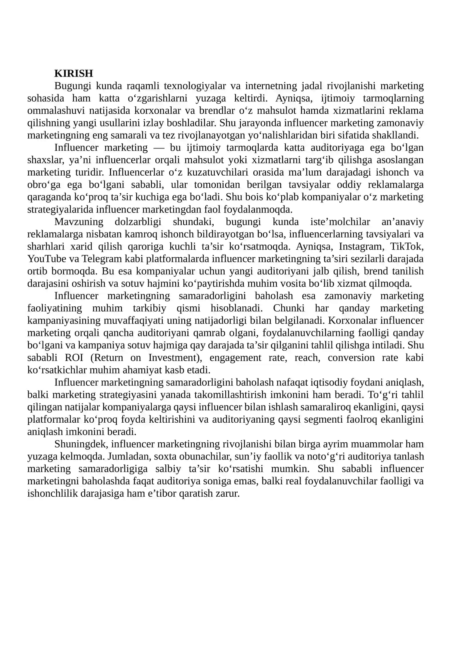 Influencer marketing samaradorligini baholash 2