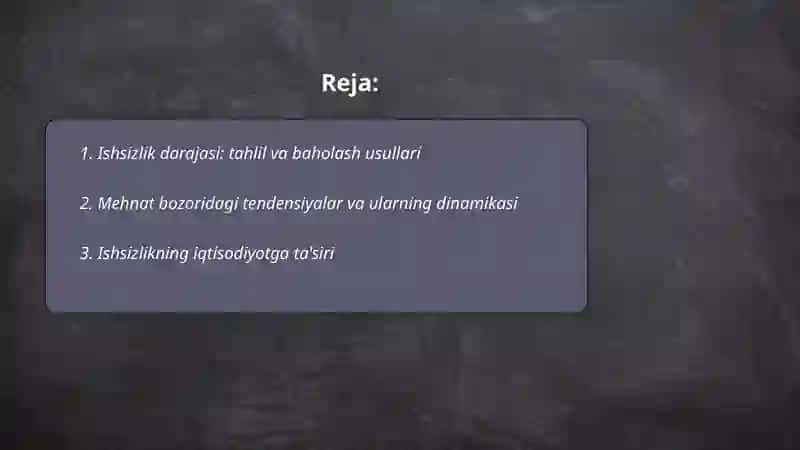 Ishsizlik darajasini statistik o‘rganish: mehnat bozori tendensiyalari va ularning iqtisodiy ta’siri 2