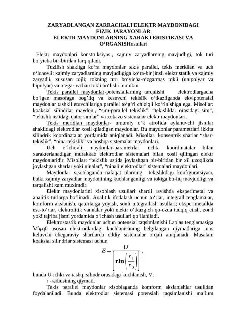 10-Mavzu: ELEKTRON-IONLI TEXNOLOGIK ASOSLARI VA QISHLOQ VA SUV XO‘JALIGIDA FOYDALANISH YO‘NALISHLARI. ULTRATOVUSH VA MAGNIT MAYDONIDAN BEVOSITA JARAYONLARDA FOYDALANISH 2