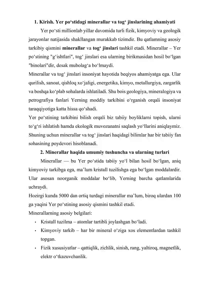 Minerallar va tog‘ jinslari 2