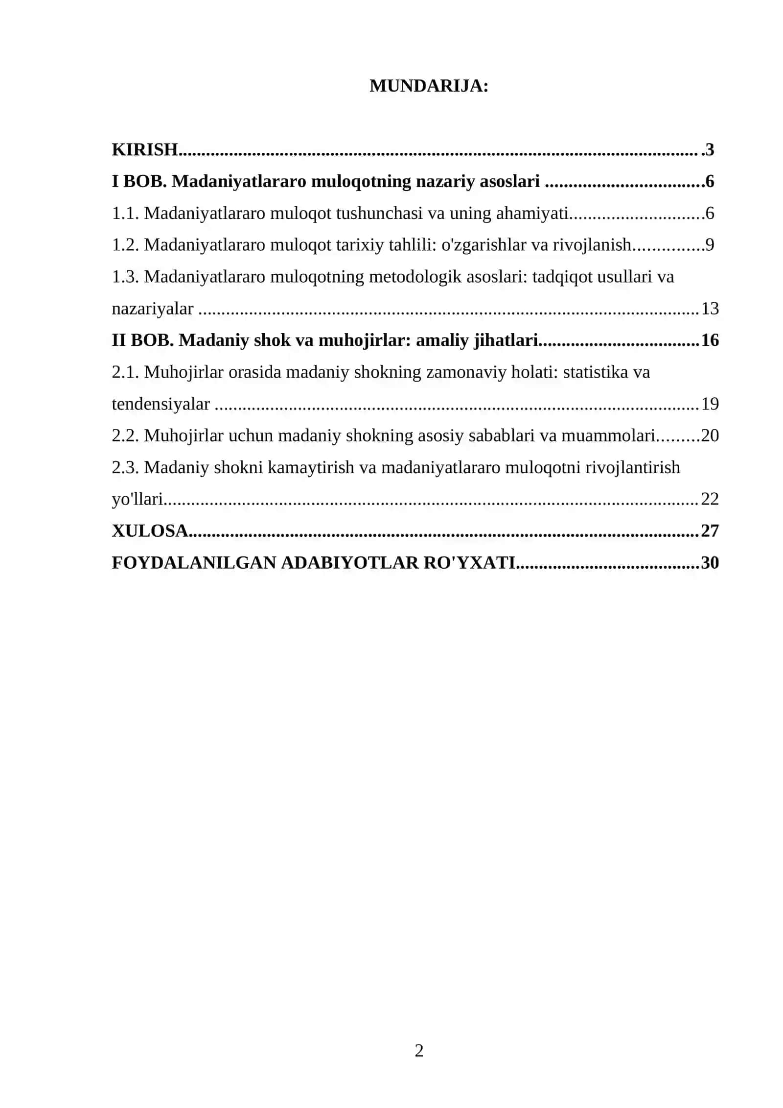 MADANIYATLARARO MULOQOT VA MADANIY SHOK: MUHOJIRLAR MISOLIDA 2