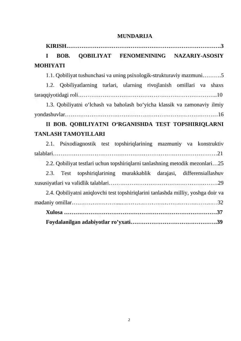 Qobiliyatni o’rganish test topshiriqlarni tanlashning o’ziga xos jihatlari 2