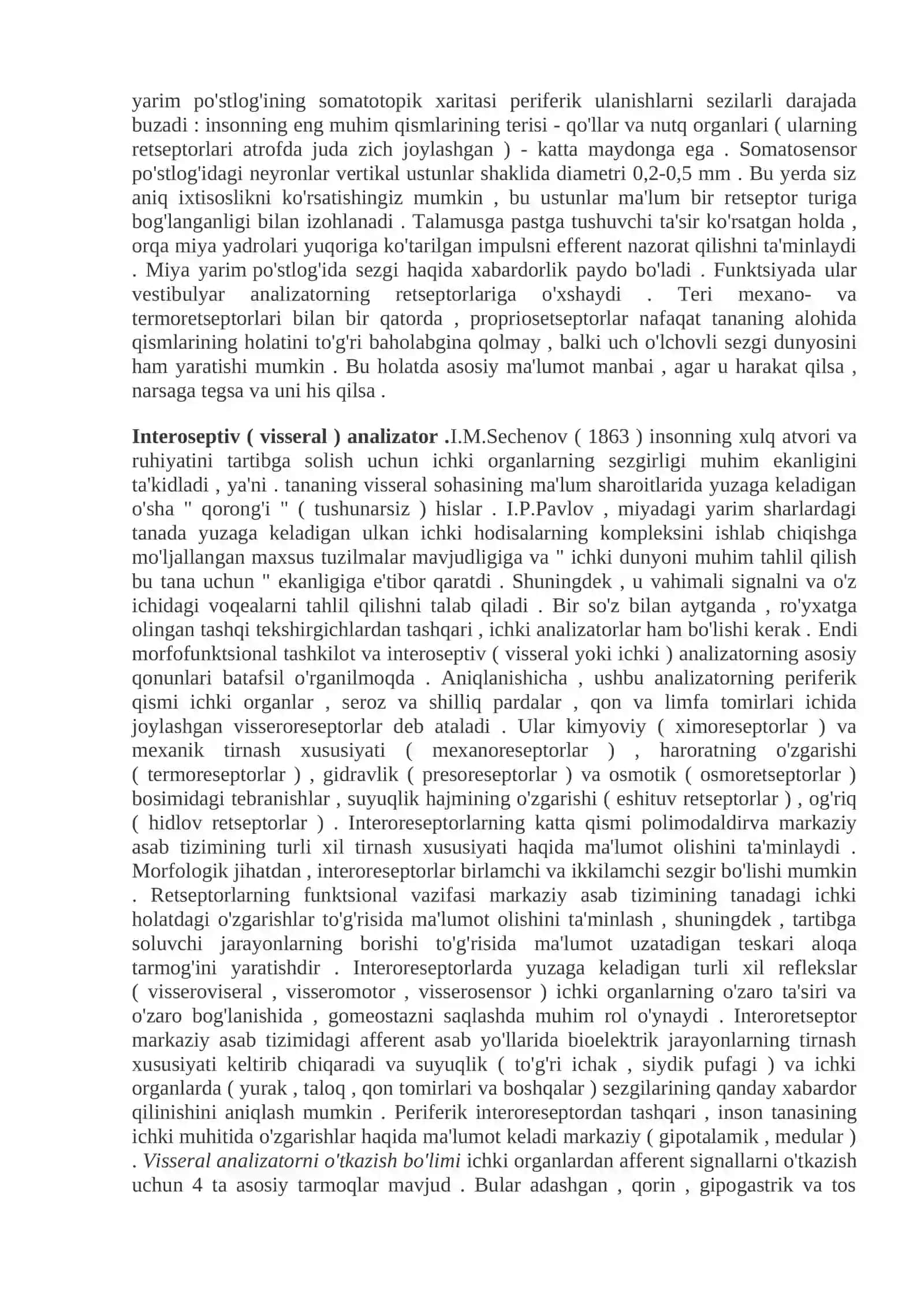 Somatik va visseral sezish analizatorining fiziologiyasi 2