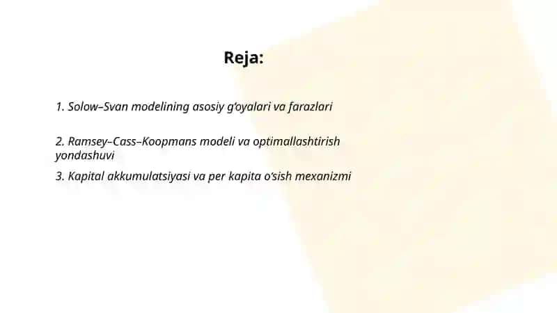 Iqtisodiy o‘sishning neoklassik modellari 2