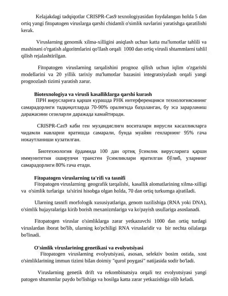 Fitopatogen viruslar va ularning xalq xöjalidagi ahamiyatini tahlil qilish 2