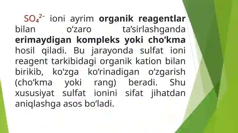 SO42-ning organik reagentlar bilan ochish reaksiyalari 2