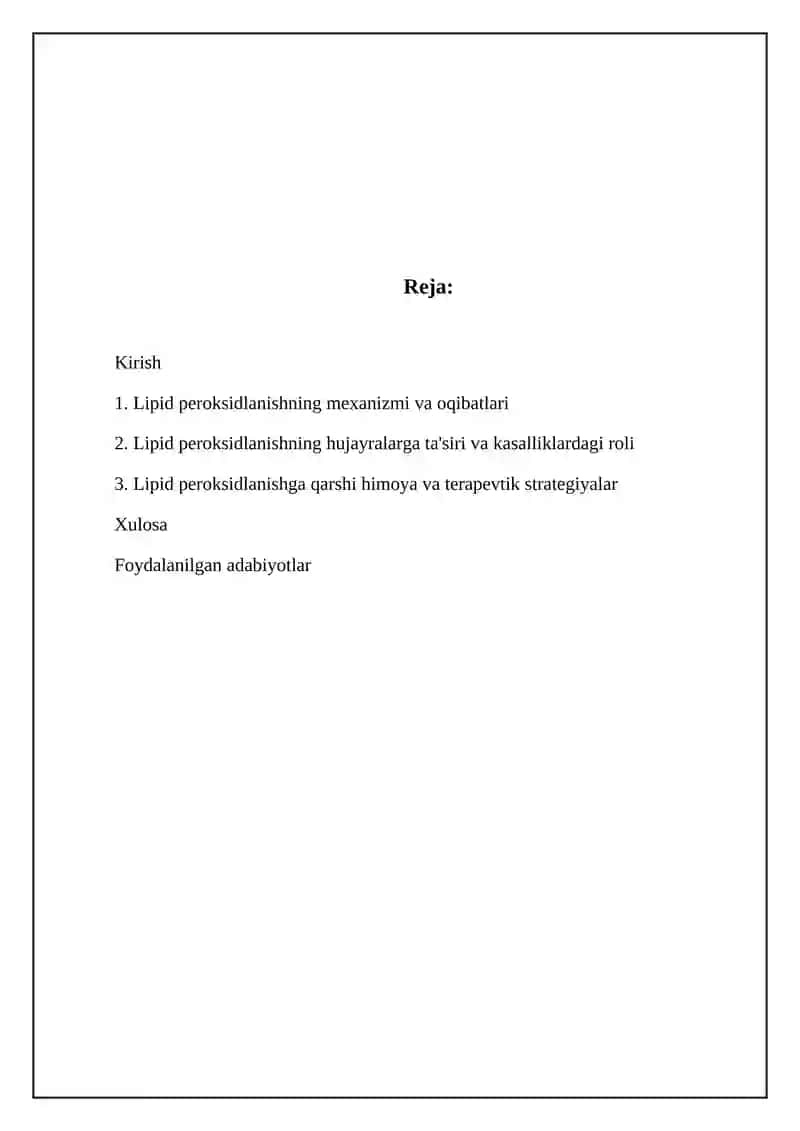 Lipid peroksidlanishning mexanizmi va oqibatlari 2