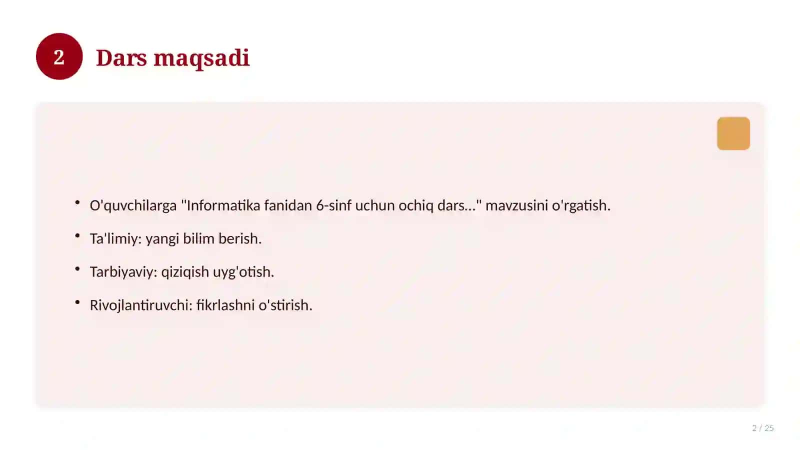Informatika fanidan 6-sinf uchun ochiq dars ishlanmasi 2
