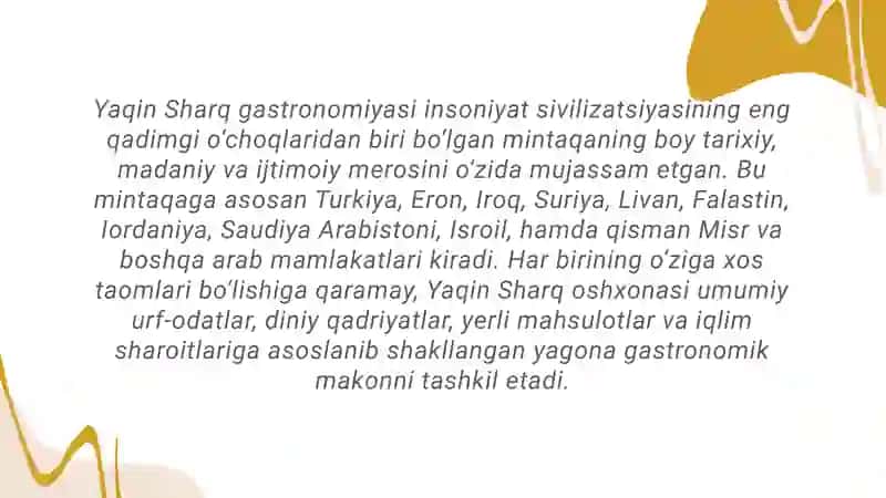 Yaqin Sharq mamlakatlari gastronomiyasi 2