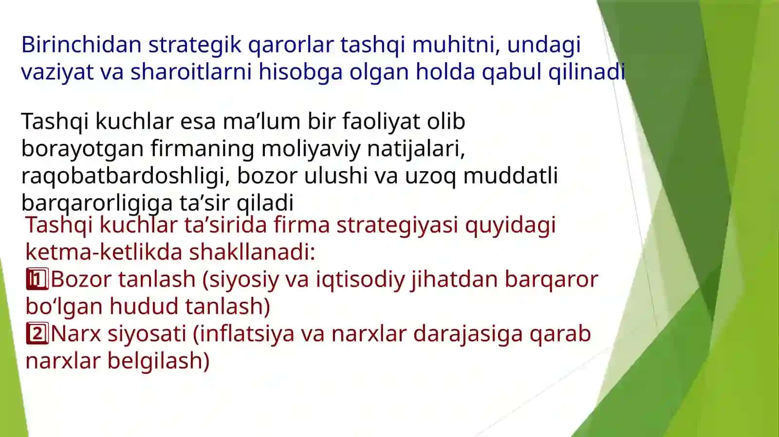 Tashqi kuchlarning firma faoliyati va qaror qabul qilishga tasiri 2